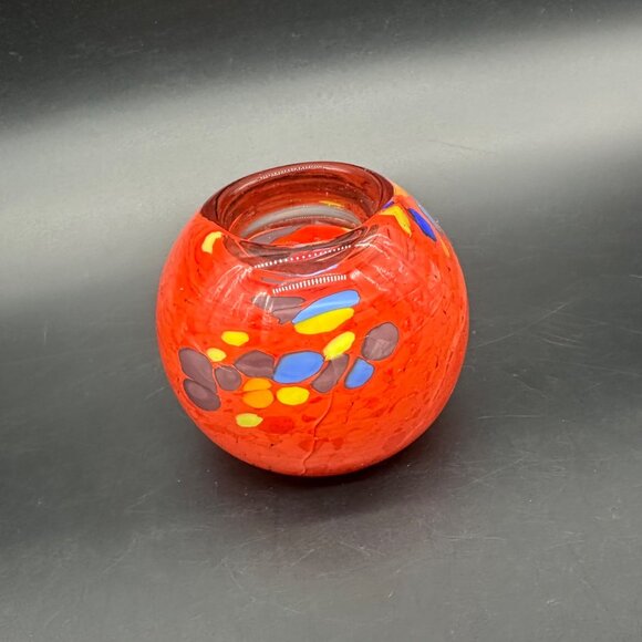 Paperweight Candle Holder Bohemian Art Glass Handmade Red Rainbow Czech READ - Picture 12 of 12